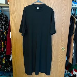 Black Ribbed Mock-Neck Midi Dress